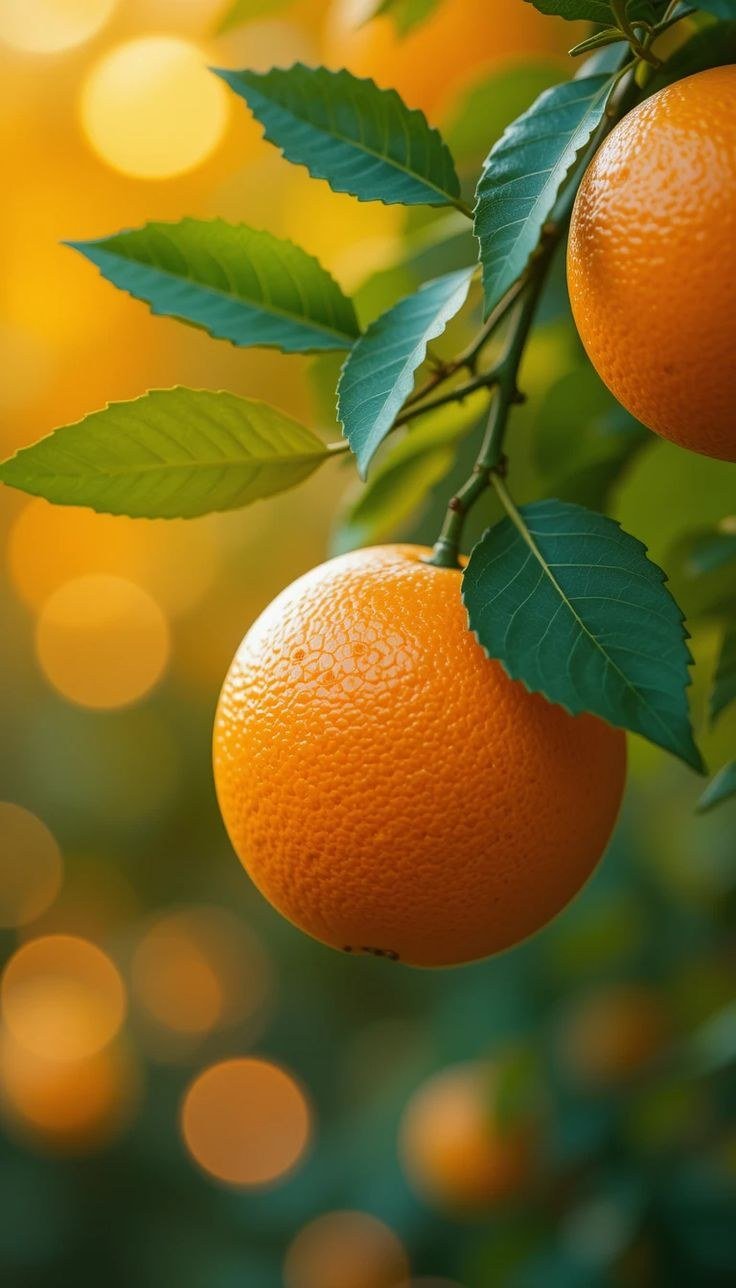 Mandarine et feuillage lancéolé en lumière dorée